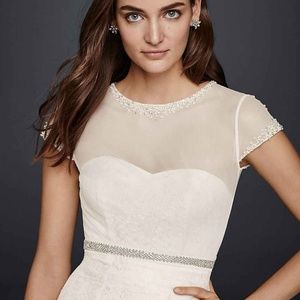 David's Bridal Ivory Beaded Net Cap Sleeve Topper